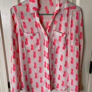 Express Portofino Shirt XS White Pink Pineapples
